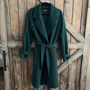 Express Dark Green Belted Coat
